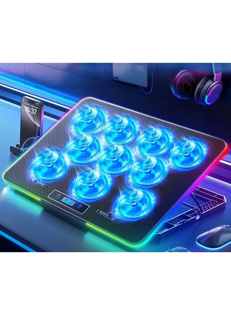 Laptop cooling pad with 8 silent LED fans, suitable for 11-17 inch laptops, displays fan speed, 7 height settings, suitable for gaming laptops. - Image 1